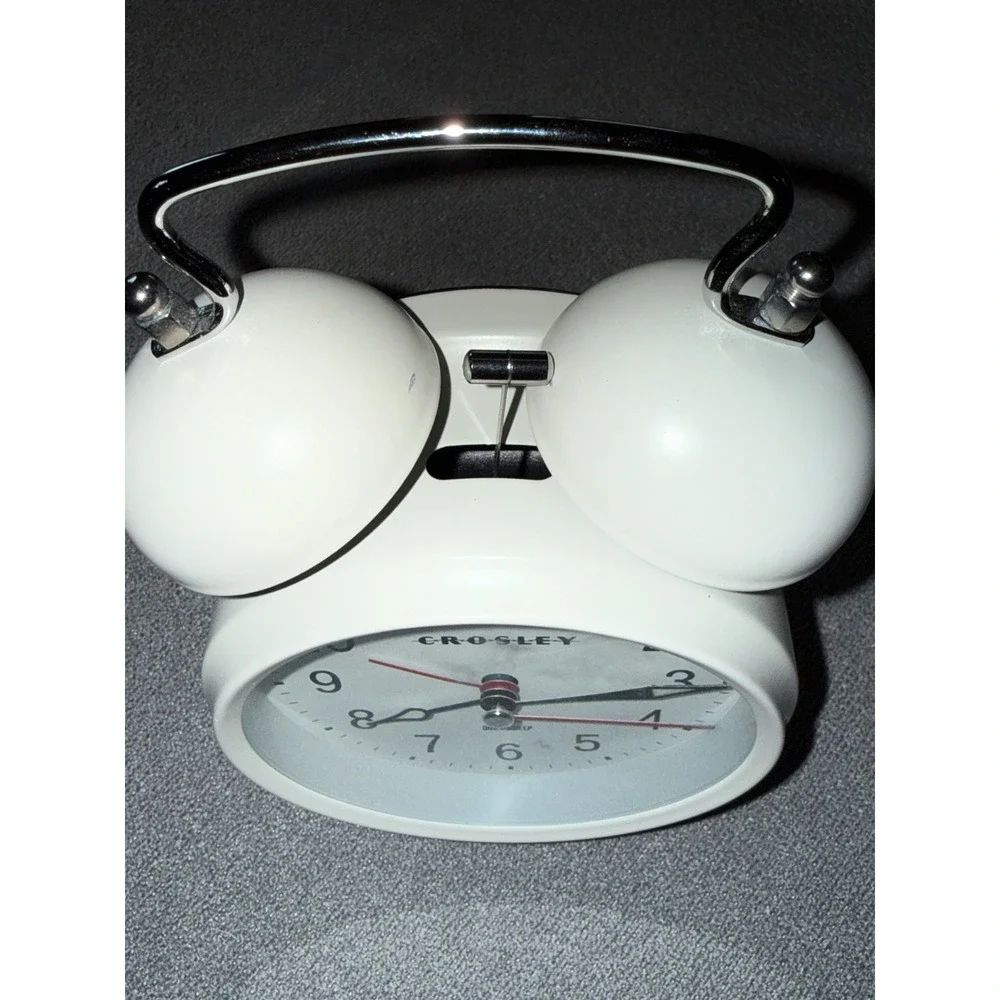 Crosley Vintage Style Twin Bell Alarm Clock White Quartz Quiet Sweep Metal Retro